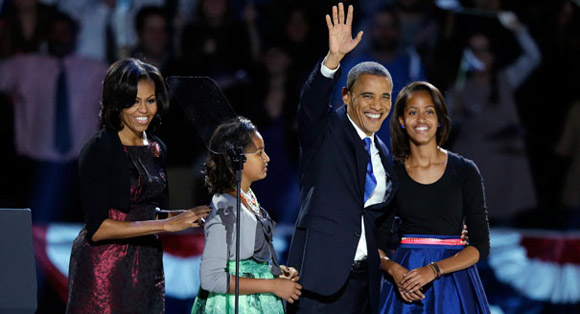 The Obama family at Chicago's McCormick Place on November 2nd.