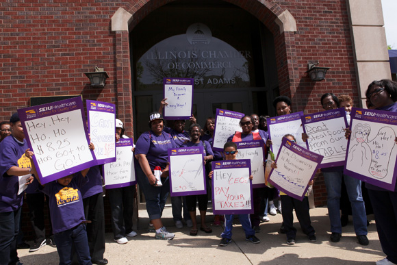 Members rallying at the Illinois Chamber of Commerce