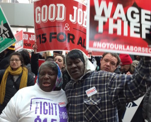 Elinor Simmons and Alice Allen protesting puzder