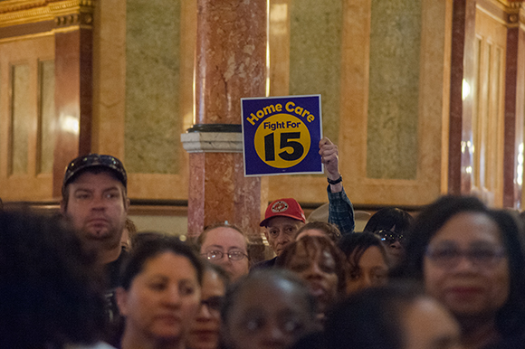 Fight for 15 sign 18.04.26 Home Care Lobby Day 23_580