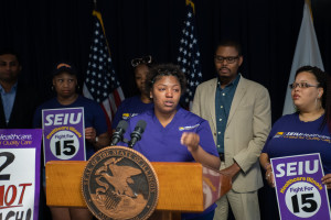 Tichina Haywood, a CNA at Swedish Covenant Hospital who earns $12.67 an hour, speaks out, '$12 an hour isn't enough! June 29. 2018). 