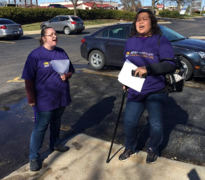 Here are Rockford members getting fired up before they marched on their local supervisor. 