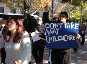 Child care providers, parents and working families rally at Lincoln Statue outside State Capitol in Springfield to call for passage of SB 570 to save CCAP program, Nov. 10th, 2015. 