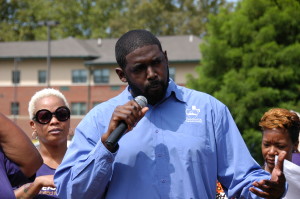 Ron McCray, Materials Management Tech. at Touchette Regional Hospital, speaks out during last week's rally