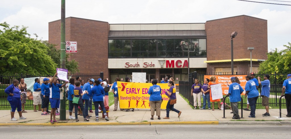 Members and allies gathered in front of the South Side YMCA