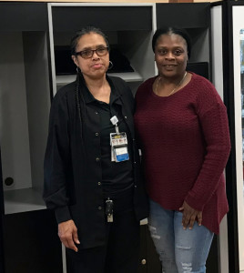 From left: Carrietta Seastrunk, a Metro South transport filed a grievance with a steward, Cassandra Latimer, a CNA at Metro South. 