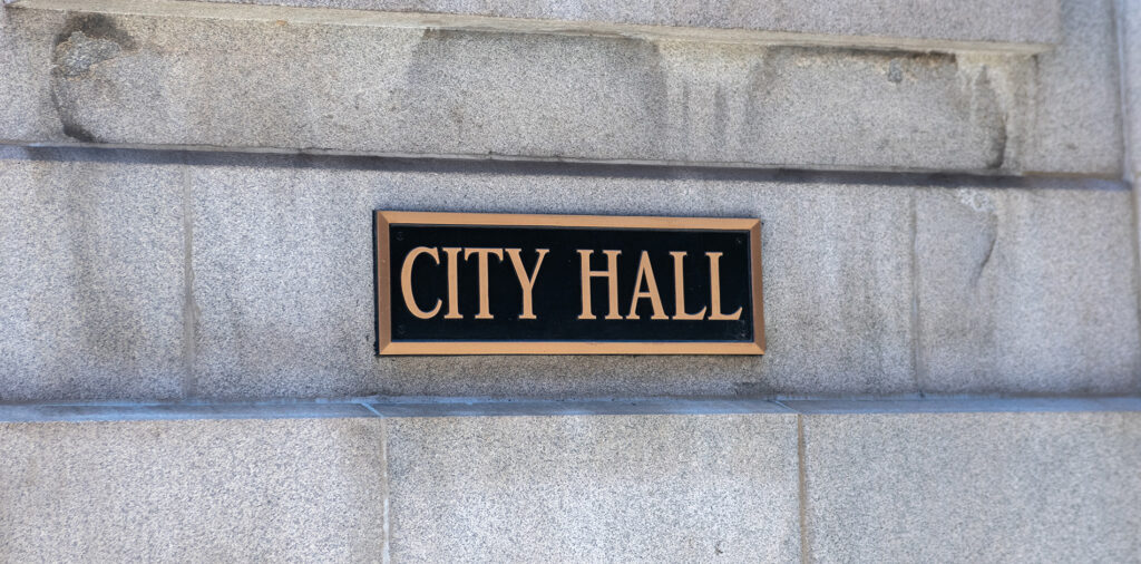Sign in front of Chicago City Hall
